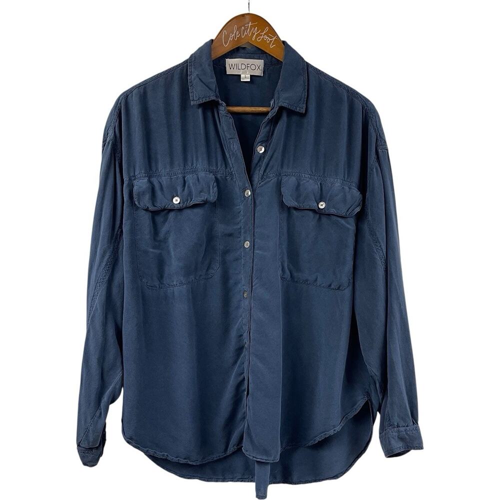 Wildfox Blue Long Sleeve Shirt S Loose Fit Button Front Collar